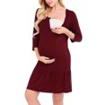 thumbnail image 2 of GXFC Women Maternity Fall Dress Casual 3/4 Sleeve Button Pleated Dress for Pregnancy Women Breastfeeding Dress Clothes, 2 of 9