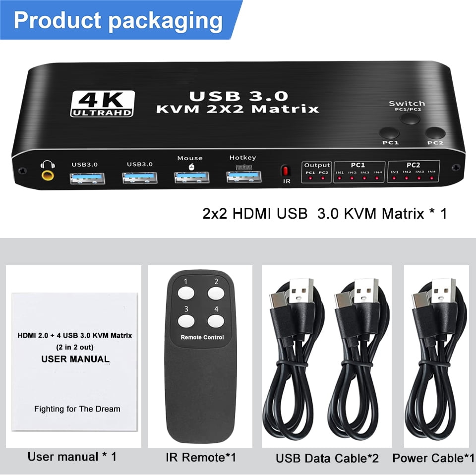 AUBEAMTO 4K 60Hz KVM Switch Matrix HDMI 2 Port Dual Monitor HDMI KVM Switch USB 3.0 KVM Switch Keyboard Mouse Switcher Box for 2 computer 2 monitor
