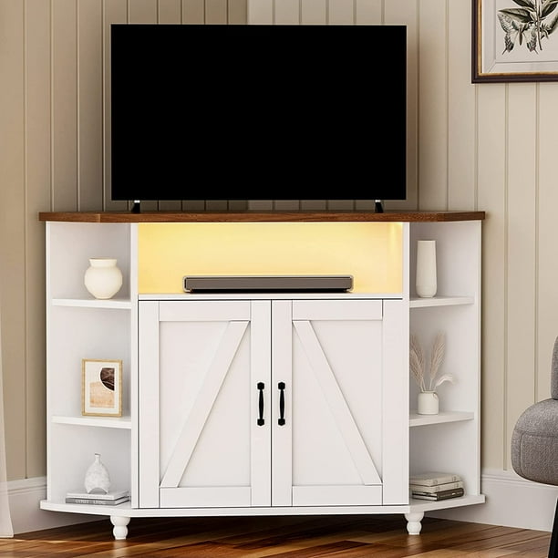 Catrimown Modern Farmhouse Corner TV Stand for TVs Up to 55 Inch