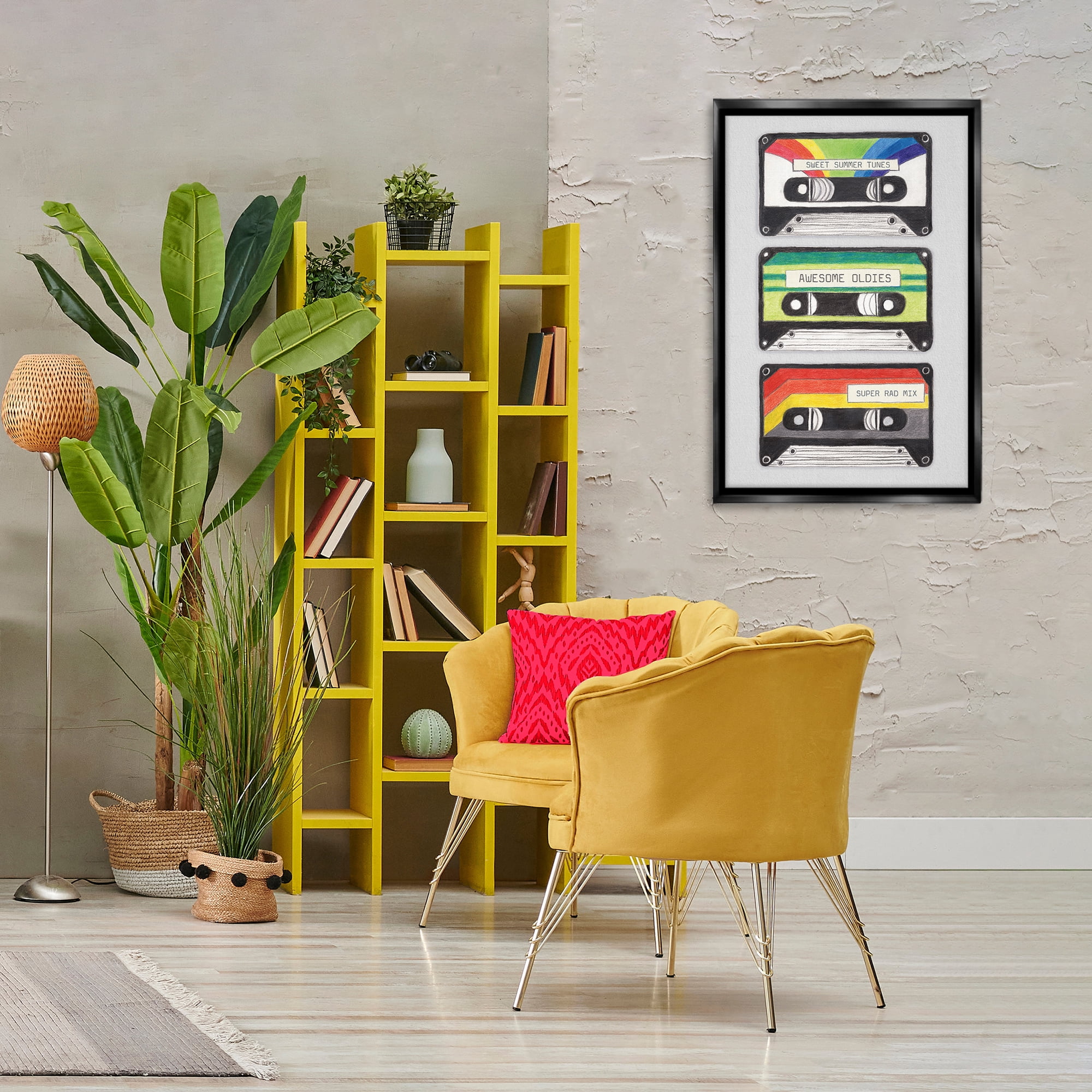 Stupell Industries Retro Cassette Tapes Performing Arts Painting Black Floater Framed Art Print Wall Art, 21 x 31