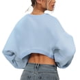 thumbnail image 6 of Womens Blouses Solid Color Round Neck Long Sleeve Short Women's Sweatshirt Womens Fashion Top Shirts, 6 of 6