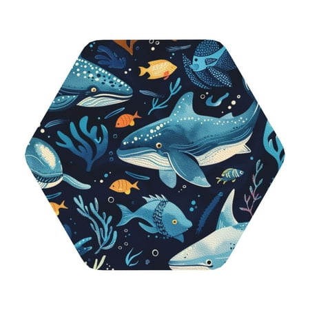 

Pofeuu Playful Whales Underwater Scene Print Leather Coasters Set of 6 Round Cups Mugs Mat Pad for Home Kitchen Heat Resistant Drink Coasters Hexagon