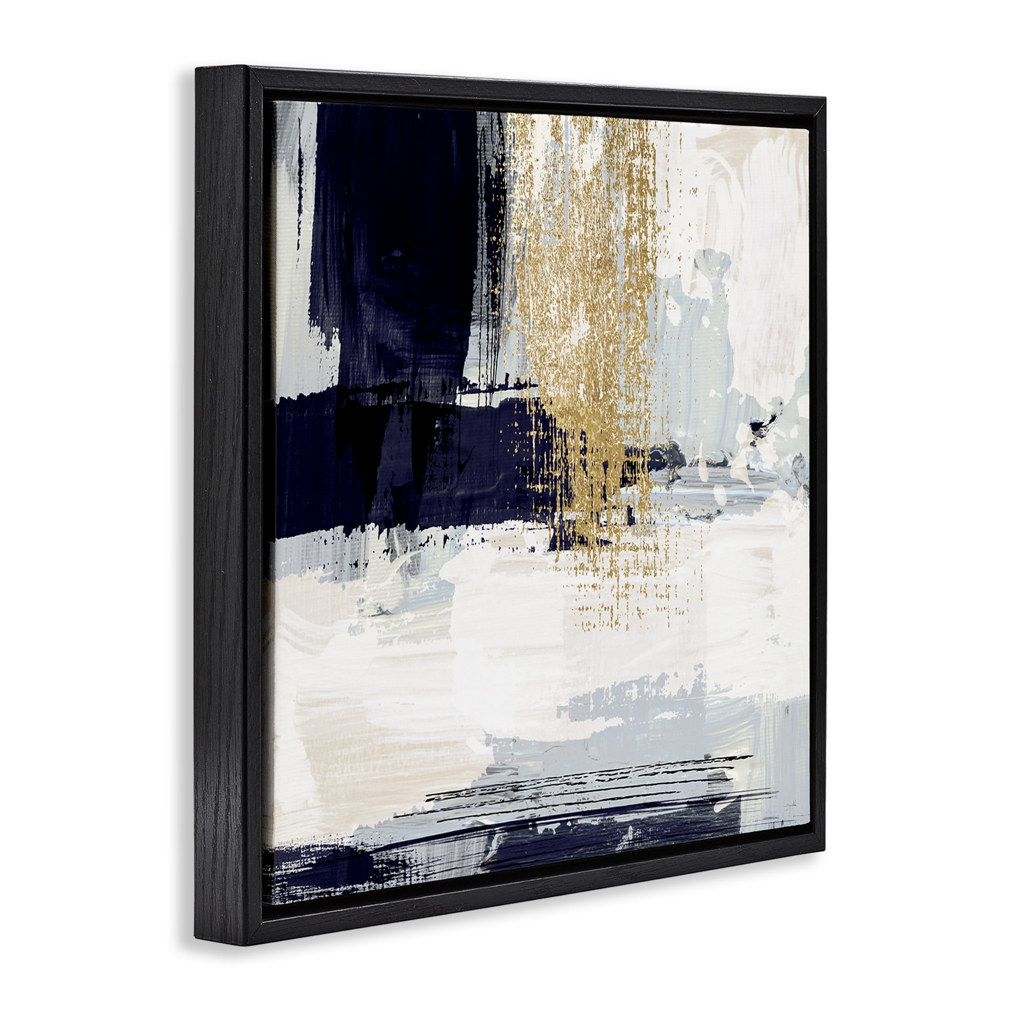 Stupell Industries Gold Accented Abstract Abstract Painting Black Floater Framed Canvas Art Print Wall Art, 18 x 18