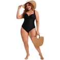 thumbnail image 4 of DARING DIVA Women's Plus 1 Piece Crisscross V-neck Swimsuit 1X Black, 4 of 7