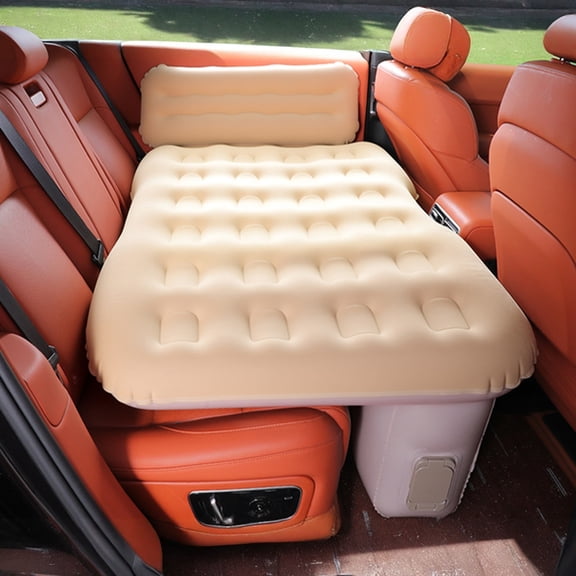 Car Air Mattress - Self-Inflating Car Air Mattress Back Seat Sleeping Pad with Built-in LED Light Portable Travel Camping Bed Flocking Surface Beige for Sedan Beige