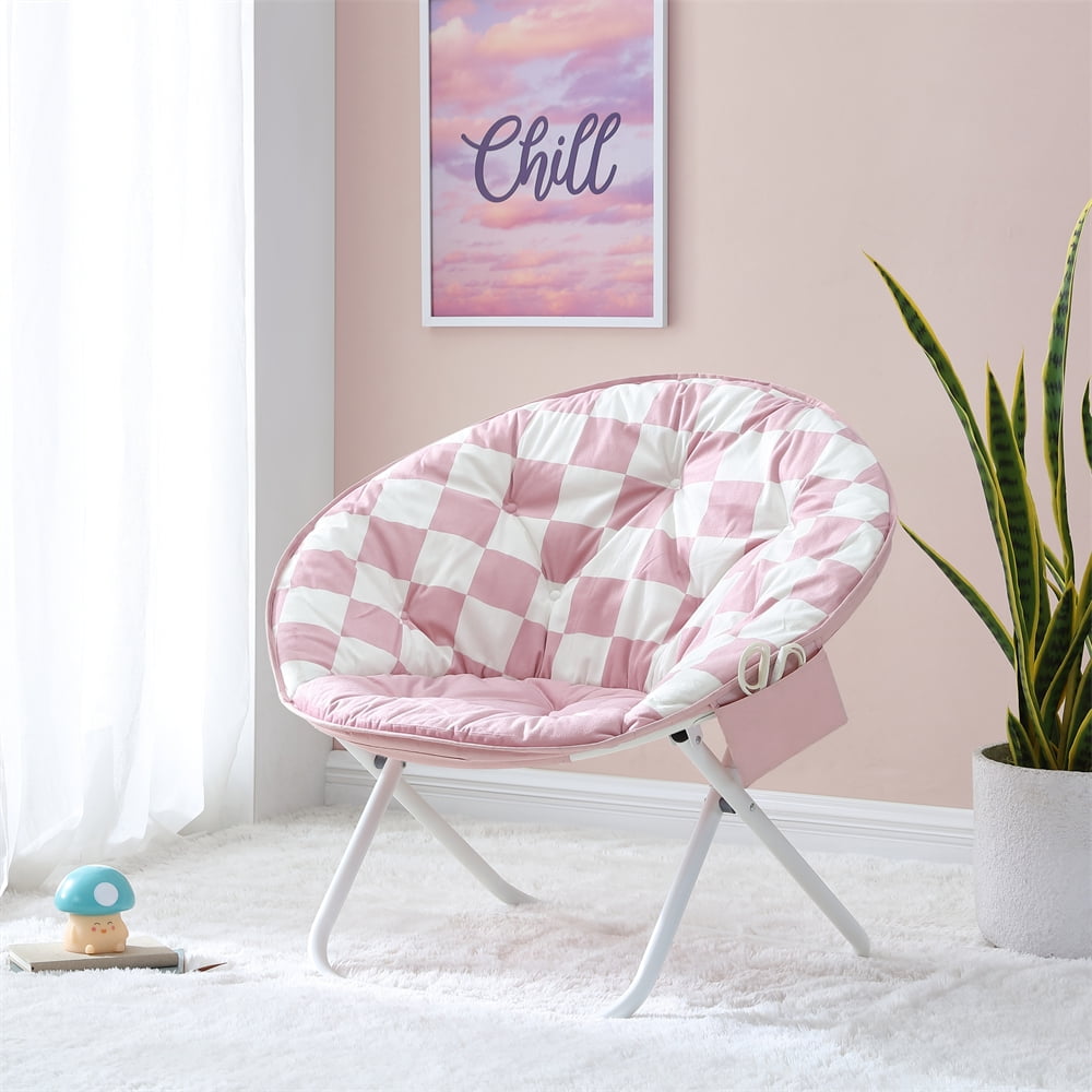 Printed Urban Shop Round Saucer Chair, Pink Check