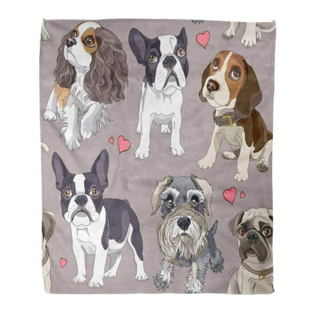 SIDONKU Throw Blanket Warm Cozy Print Flannel Dog Different Cartoon