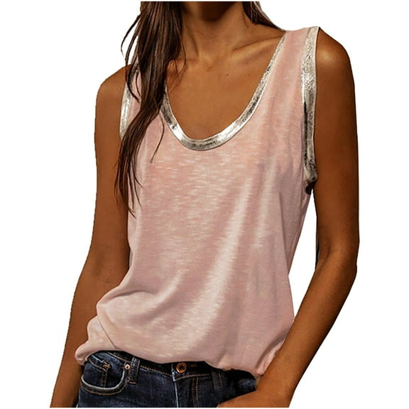 Women's Crew Neck Contrast Loose Tank Top