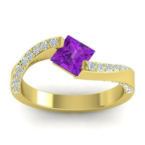 1.25 Ct Natural Diamond Amethyst Gemstone Beautiful Engagement Ring for Women Solid 14K Yellow Gold Size 10 by Diamond-Capitals