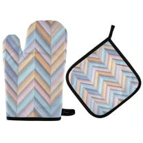 Yayeee Oven Mitts and Pot Holder Set of 2 Heat Resistant Kitchen Gloves Baking Hot Pad, Purple Geometric