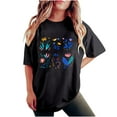 thumbnail image 2 of LEBONYARD Short Sleeve Womens Tops,Summer Shirts for Women new trendy,Women's Fashion Summer Round Neck Drop Sleeves Leisure Short Sleeve Flower Printing Tops Black L, 2 of 7