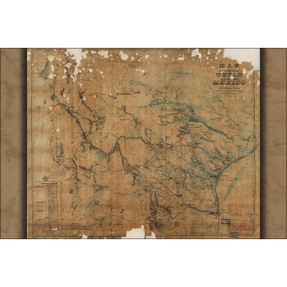 24"x36" Gallery Poster, Map of western Texas and northern Mexico 1868