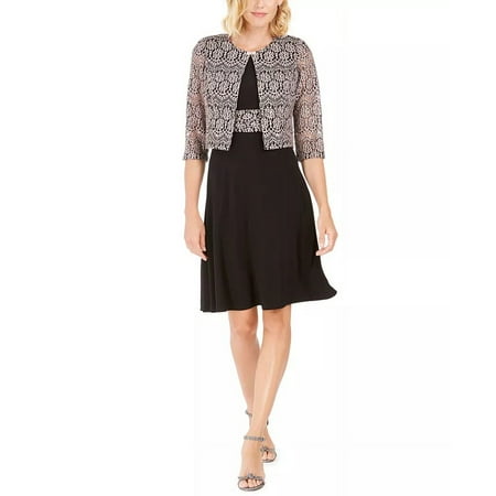 Jessica Howard Women's Dress & Lace Jacket Black Size 14 Petite