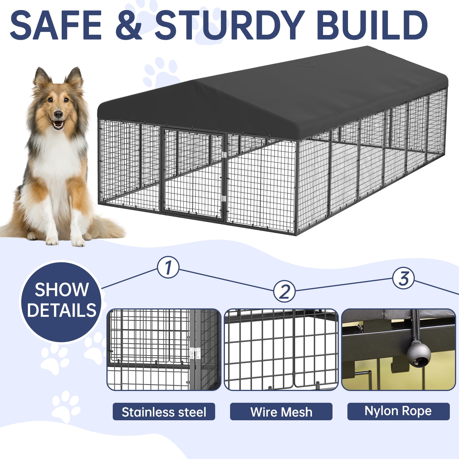Large Outdoor Dog Run Enclosure, Heavy Duty Dog Cage with UV-Resistant Roof, Galvanized Steel Dog Kennel Fence with Dual Safety Locks(19.68'x 9.84')