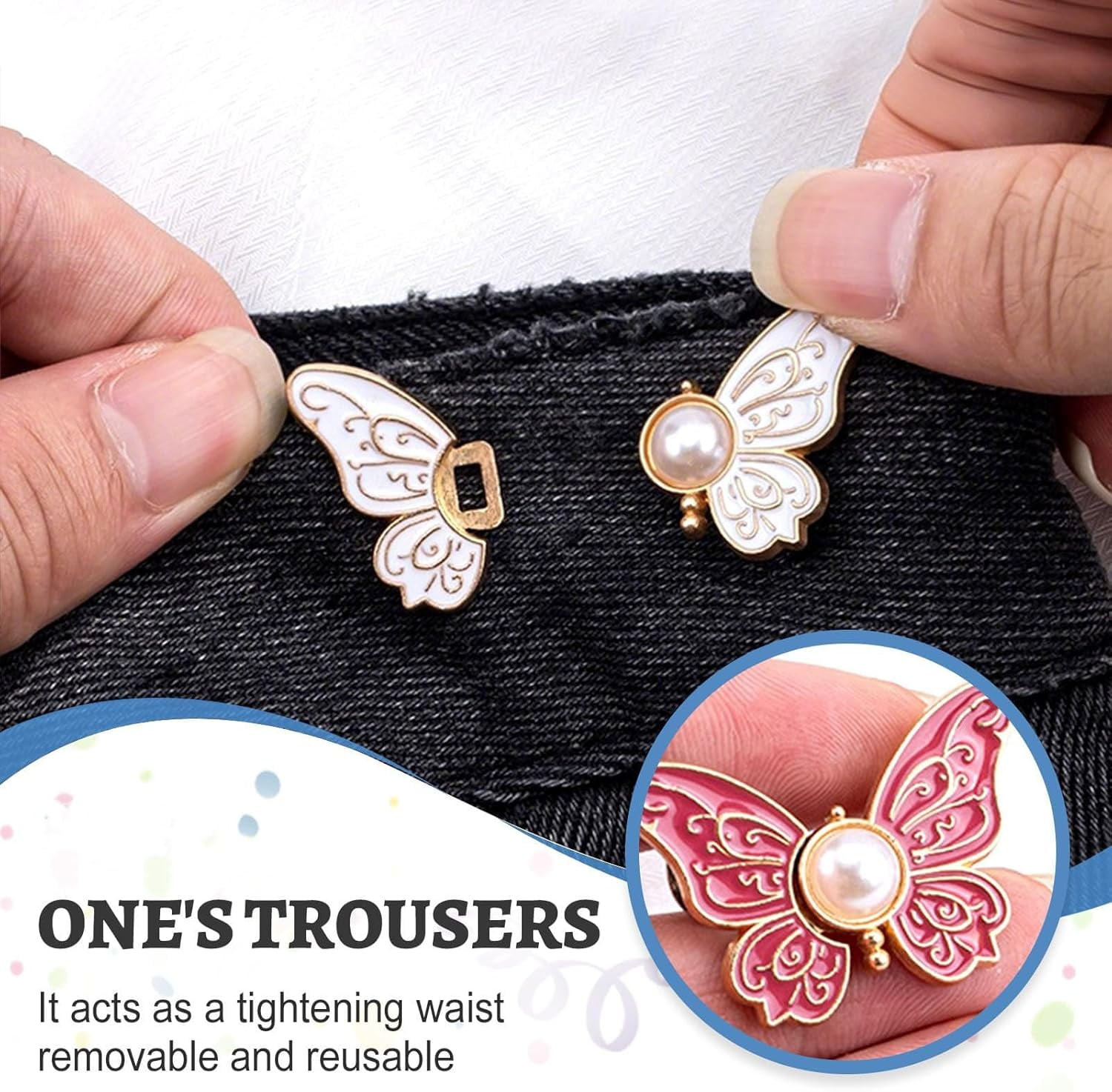 Detachable Butterfly Clips, 2-Pack Detachable ButterflyClips, Butterfly Buckle Clasp, ButterflyWaist Cinching Button, Reusable PantWaist Tightener, Buttons Pins for Loose Jeans