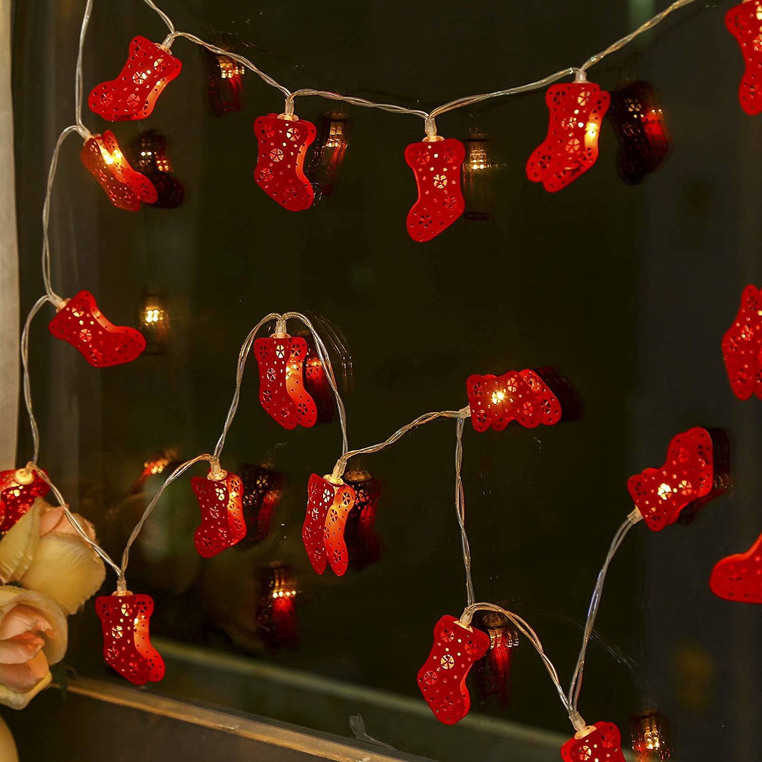 10ft 20 LED Red Socks String Lights Battery Powered 3D Mini Night