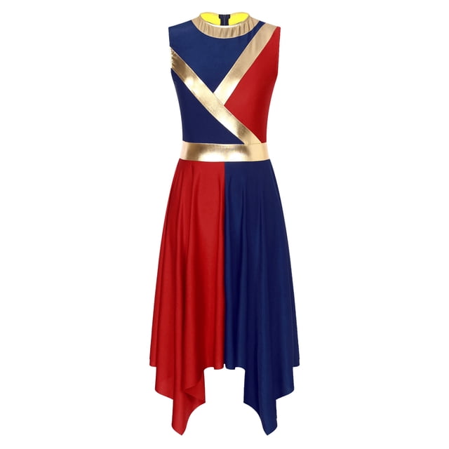 Sxiwei Tunique de Costume de Danse de Louange pour Femmes, Robe de Danse Lyrique de Culte, Église, Bal, Fête, Bleu Marine et Rouge G