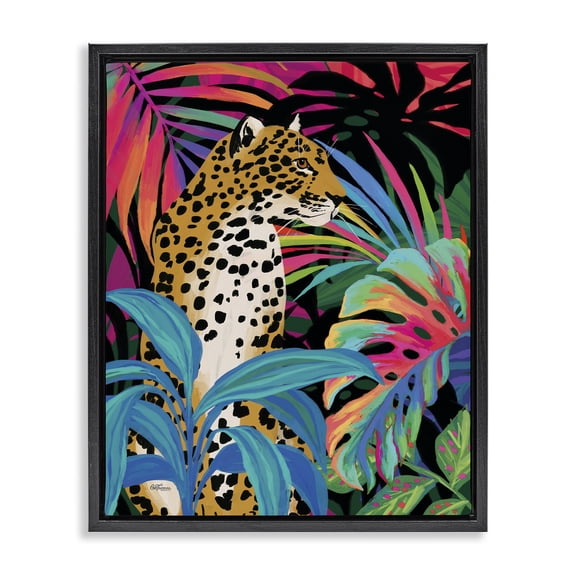 Stupell Industries Modern Abstract Leopard & Leaves Black Floating Frame Canvas Art, 25 x 31, by Cat Thurman Designs