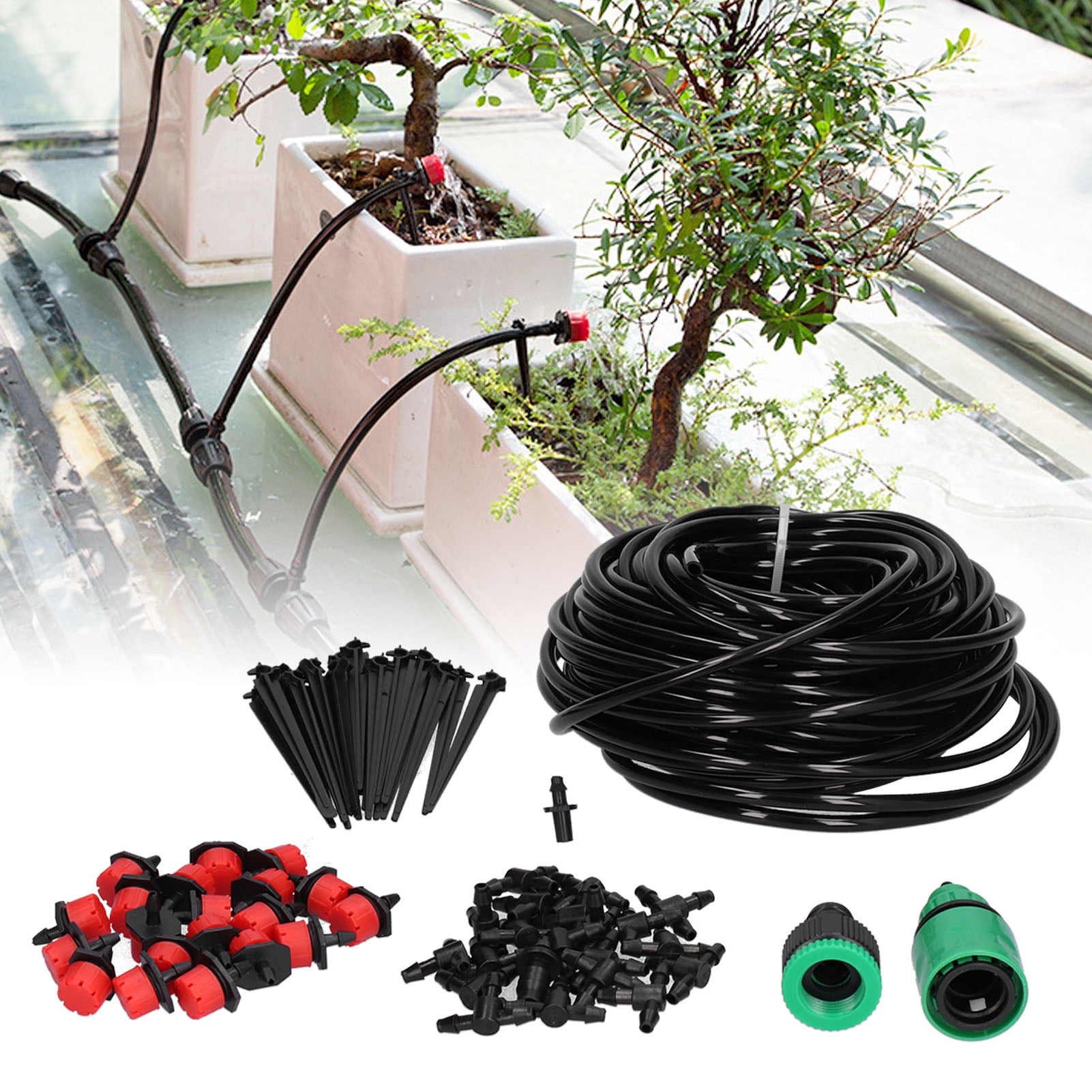 Suodoka 65.6 ft (20m) Automatic Drip Irrigation Kit with Adjustable Drippers, 63-Piece Garden Watering System for Home Potted Plants and Flowerbeds