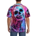 thumbnail image 7 of Balery Neon Skull With Milkshake Men's Casual Button Down Shirt Short Sleeve Textured Summer Cuban Beach Shirts-Small, 7 of 7