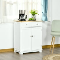 HOMCOM Kitchen Storage Cabinet, Sideboard Floor Cupboard with Solid Wood Top, Adjustable Shelf, and 2 Drawers for Living Room, White