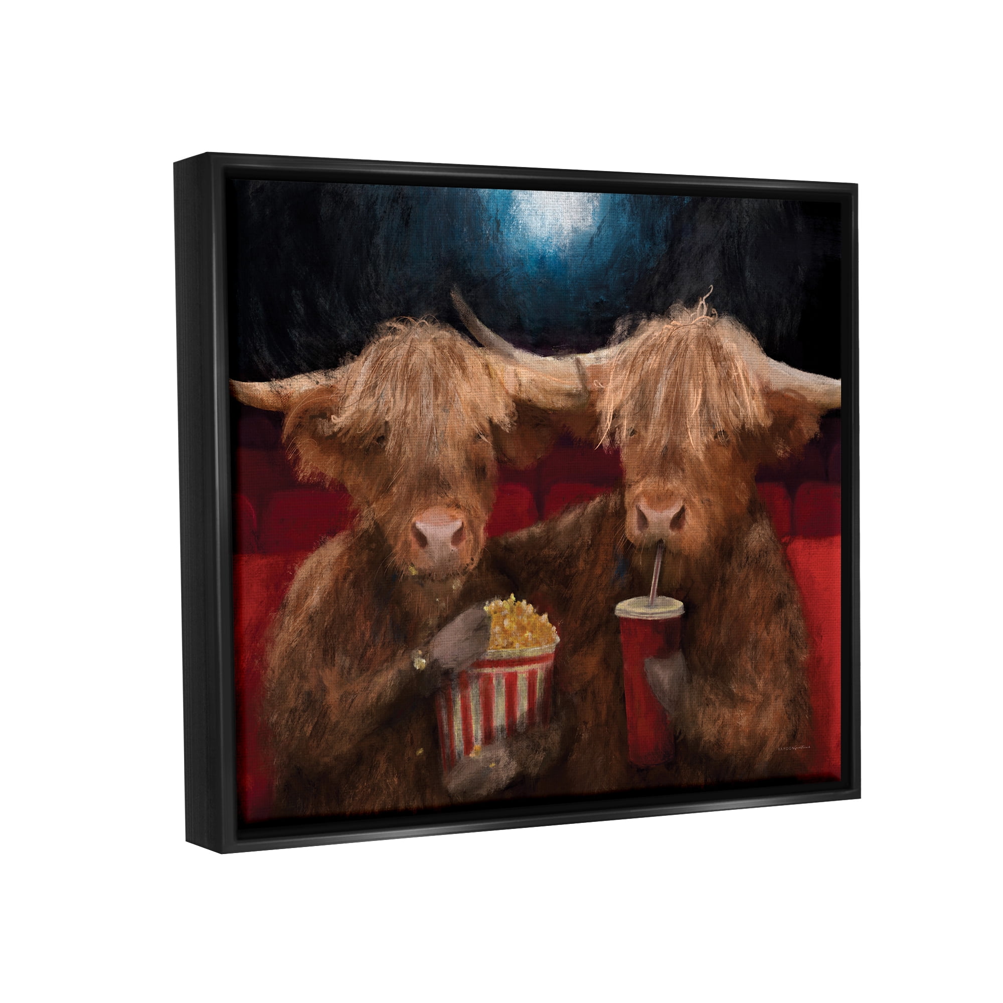 Stupell Industries Cattle in Movie Theater Animals & Insects Painting Black Floater Framed Art Print Wall Art, 31 x 25