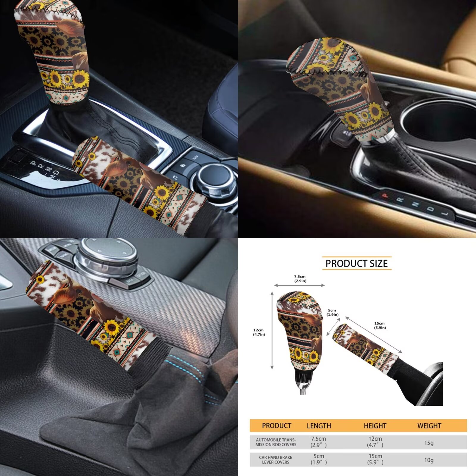 Garronmavis Aztec Highland Cow Car Seat Covers Full Set soft with Cars Headrest Protectors+Lanyards Key Ring+Auto Cup Coaster+Handbrake Gear+Shift Knob Cover Car Interior Accessories
