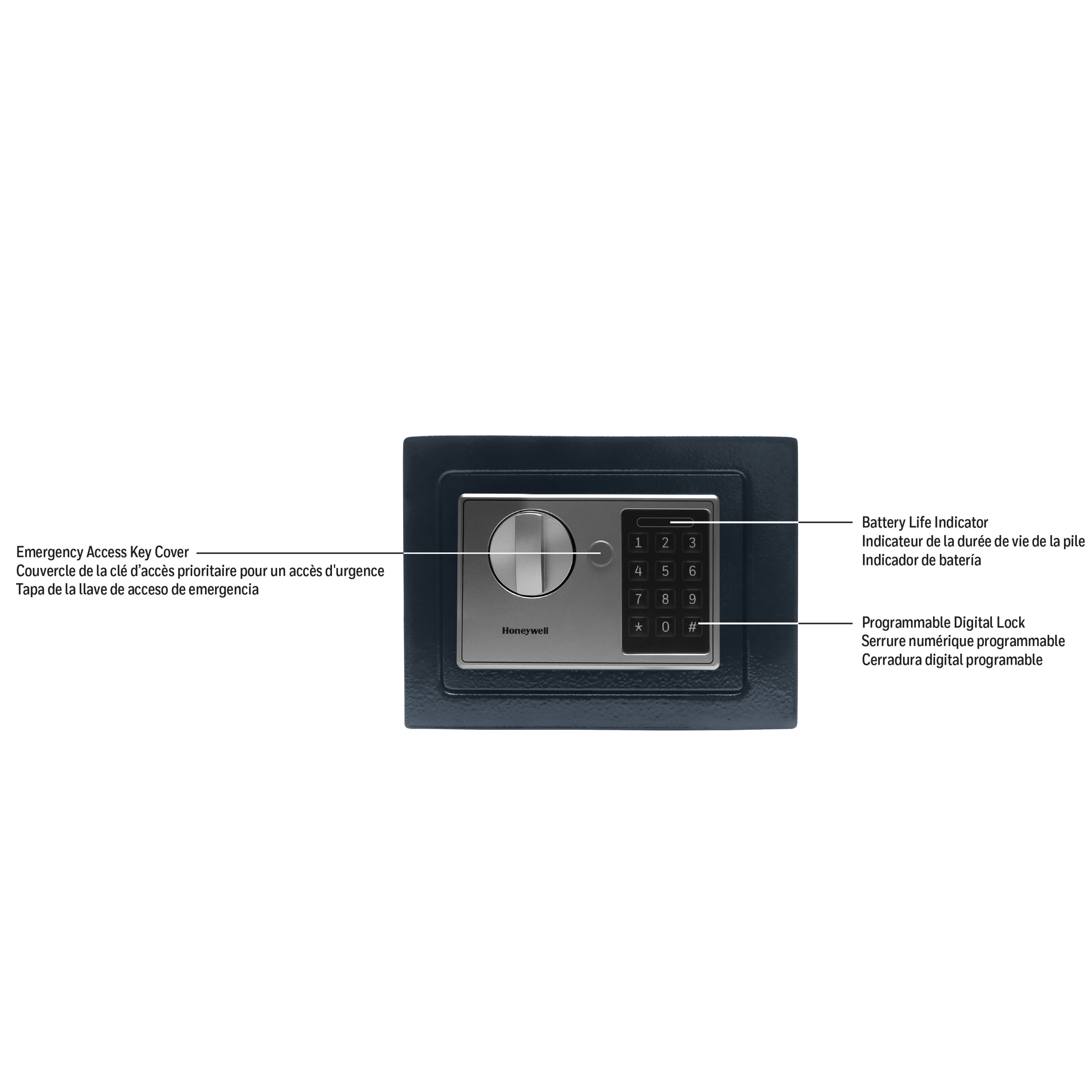 Honeywell Safes, 0.15 Cu ft, Navy Compact Steel Digital Lock Security Box Safe with Key, 5605B