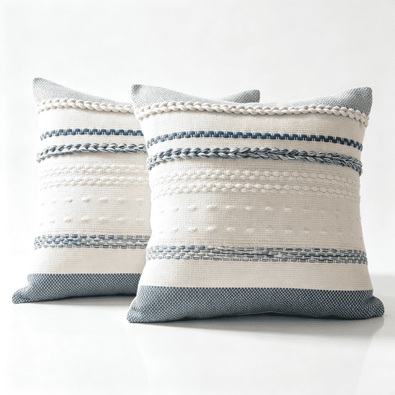 Throw Pillow Covers 20x20 Inch Set of 2, Blue Textured Decorative Couch Pillow Cases for Home Decor, Cushion Cover for Sofa, Bed, Living Room, Bedroom