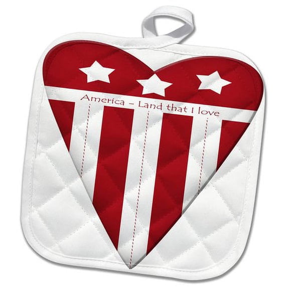 3dRose, America Land That I Love Red and White Americana Heart Illustration, 8x8 Potholder
