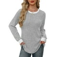 thumbnail image 3 of Long Sleeve Shirts for Women Sweaters Fall Outfits Color Block Winter Clothing Dressy Casual Soft Grey M, 3 of 7