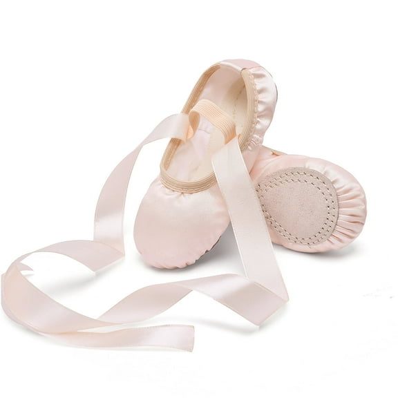 Stelle Girls Ballet Dance Shoes Satin Slippers Gymnastics Flats Split Sole with Ribbon for Gymnastics,Ballet Pink,2ML