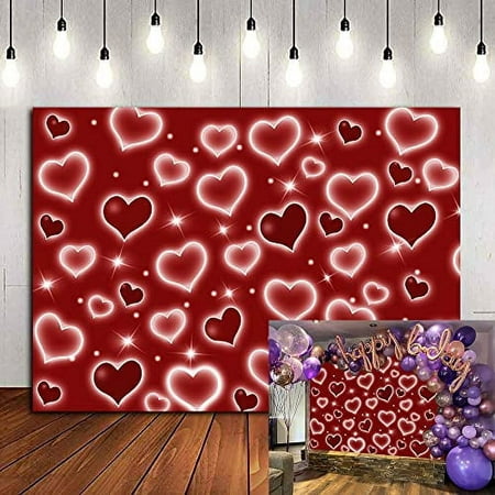 Image of DYANG Early 2000s Backdrop for Red Heart Party Photo Backdrop Glitter Heart Sweet 16 18th 21th 30th Women Men Happy Birthday Photography Background Selfile Wall Decor (Red)