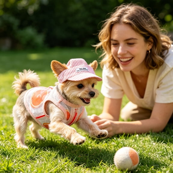 Summer Pet Vest & Sun Hat Matching Set, Lightweight Breathable Puppy Outfit with Traction Ring, Cool Walking Apparel for Small Breed Dogs, Daily Outdoor Wear