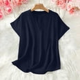 thumbnail image 5 of CBASIHI Womens Oversized Short Sleeve Tops- V Neck Summer Vintage Casual Basic T Shirts Dark Blue Size L, 5 of 9