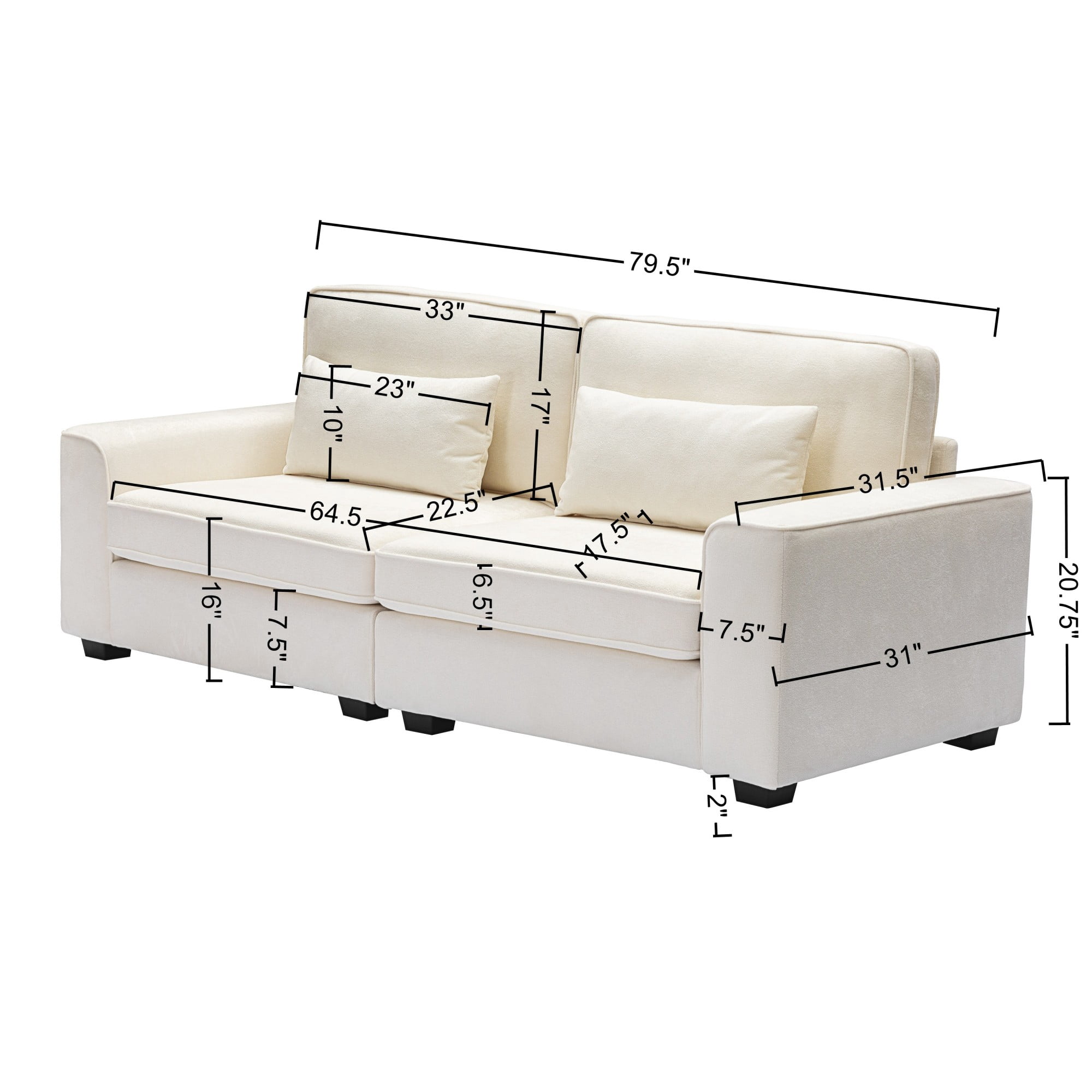 79.5" Modern Sofa Couches,3-Seat Sofa Couch Linen Fabric Upholstered Sofa Furniture with Pillows for Living Room Bedroom Apartment,Beige