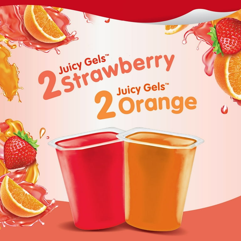 Snack Pack Strawberry and Orange Flavored Juicy Gels, 4 Count Snack Cups