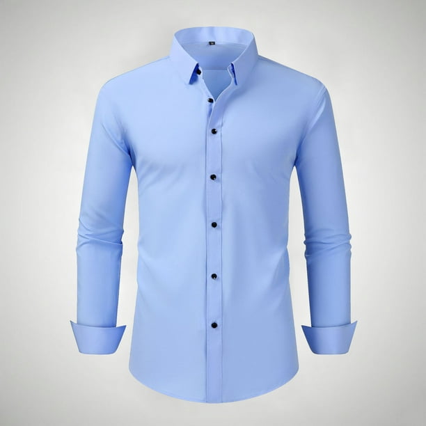 Blusa y camisa de manga larga con cuello vuelto para hombre, estilo informal, a la moda, con botones y solapa, transpirable, de poliéster