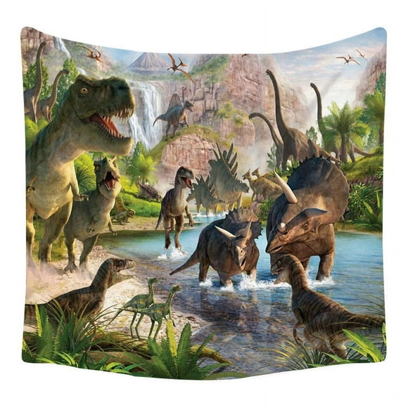 Jinsinto Bedroom Decorative Wall Tapestry - Group of Dinosaurs -200 x 150 cm Large - Fabric Wallpaper - Tapestry Aesthetic Wall - Panoramic Decoration