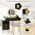 thumbnail image 4 of Patiojoy Bedroom Makeup Vanity Dressing Table Stool Set with 3 Colors Lighted Mirror Large Storage Cabinet Drawer Black, 4 of 7