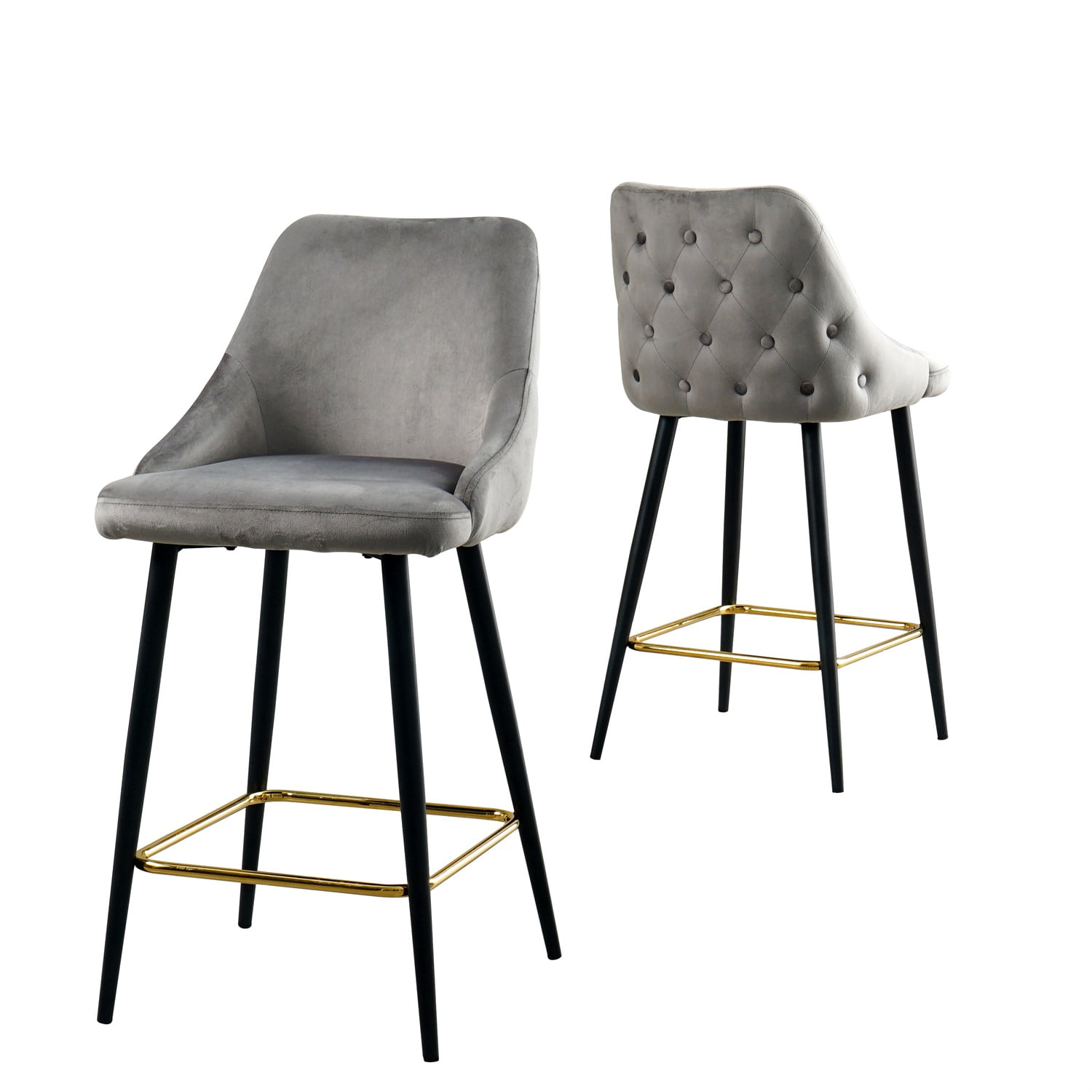 Kadyn Upholstered High Bar Stool Chair Set of 2, Modern Foam Bar Stools with Gold Legs, Bar Dining Chair for Dining Room, Gray