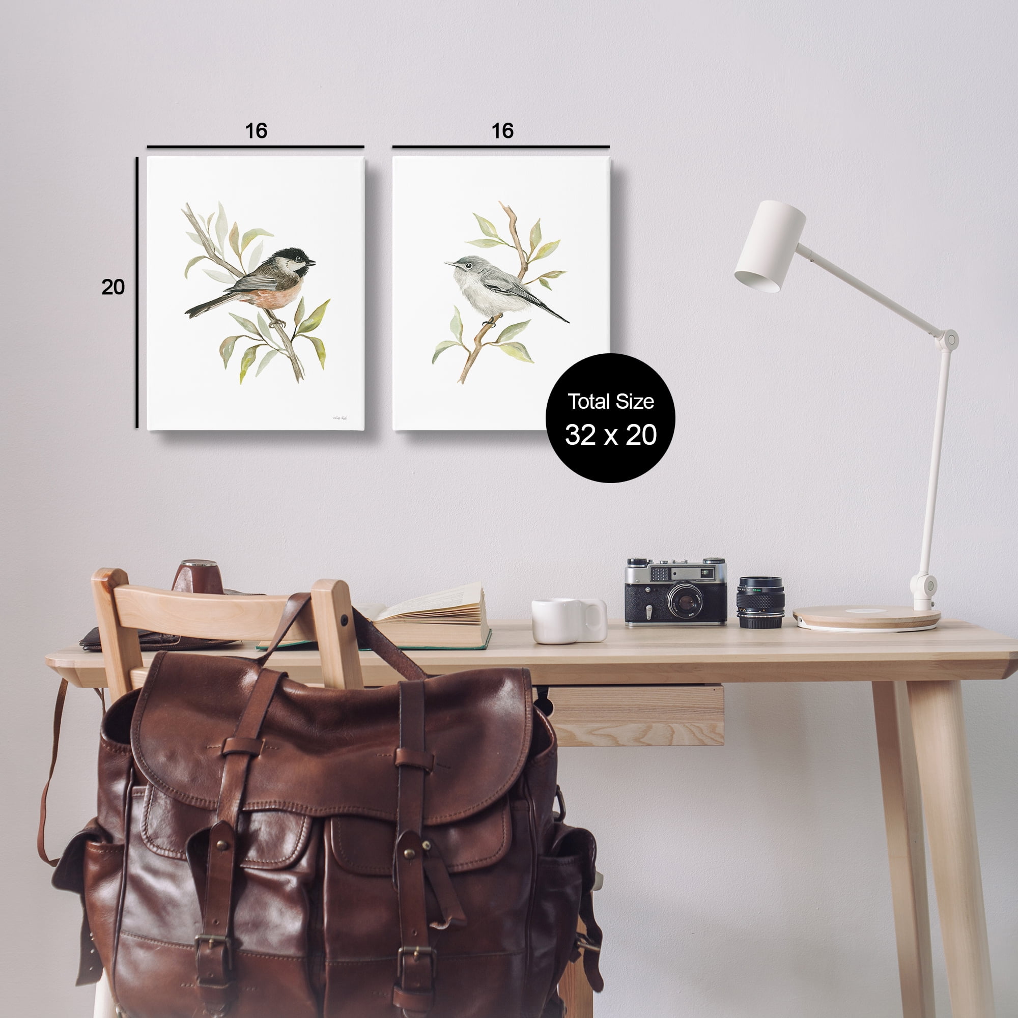 Stupell Industries Small Birds on Branches Animals Painting Wrapped Canvas Art Print Wall Art, 16 x 20, Set of 2
