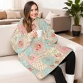 thumbnail image 4 of Wearable Lamb Fleece Blanket Hoodie,Pioneer Flower Floral Print Pattern Oversized Sherpa Blanket Hoodie with Super Pockets,Super Warm Fuzzy Pullover for Women & Men, 4 of 6