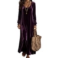 thumbnail image 2 of Women Fall Winter Velvet Scoop Crew Round Neck Maxi Dress Long Sleeve Loose Shift Solid Chic Elegant Casual Everyday Dress 2XL, 2 of 7