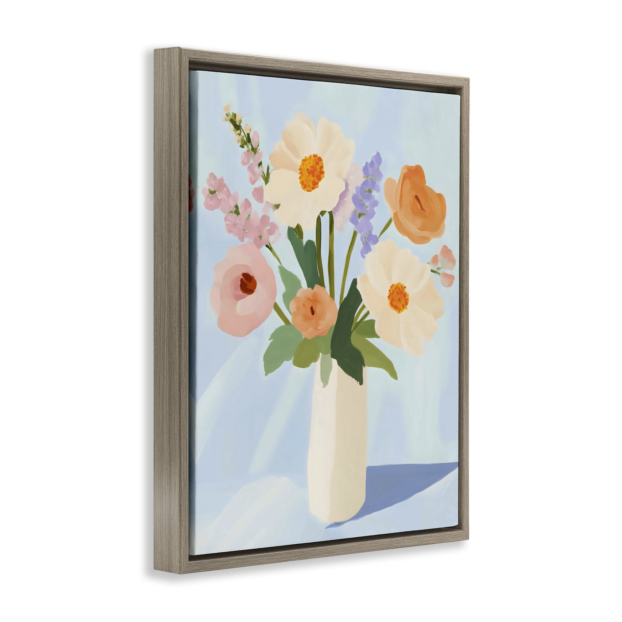 Stupell Industries Floral Bouquet in Sleek White Vase Brown Framed Floater Canvas Wall Art, design by The Prints Vibe