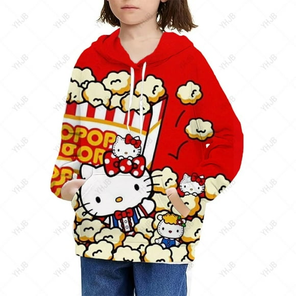 2023 Autumn Big Kids Sweatshirt Clothes Spring Baby Boys Girls Hello Kitty Print Hoodies Children Casual Pullover Tops 4-14 Year HOEMLIN