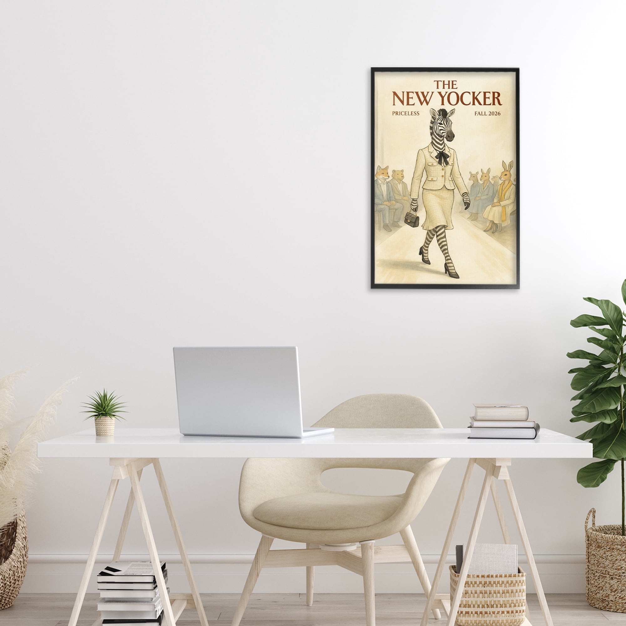 Stupell Industries New Yocker Zebra Model Black Framed Giclee Art, design by Grotto Studios