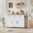 thumbnail image 5 of Homfa 41'' Movable Kitchen Island with Drop Leaf & Power Outlet, Island Table on Wheels with 3 Drawers, Spice Rack and Trash Bin Cabinet, White, 5 of 10