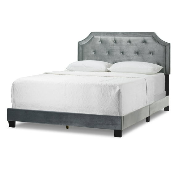 Glamour Home Aria Fabric Queen Bed with Piping and Button Tufting in Gray