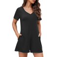 thumbnail image 3 of Women Rompers under $5! Xqxayjr Rompers for Women Solid Color Casual Short Sleeve V Neck Short Jumpsuits One Piece Jumps with Pockets, 3 of 9